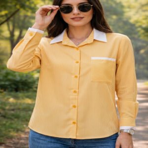 shirtMETRONAUT Women Regular Fit Striped Spread Collar Casual Shirt